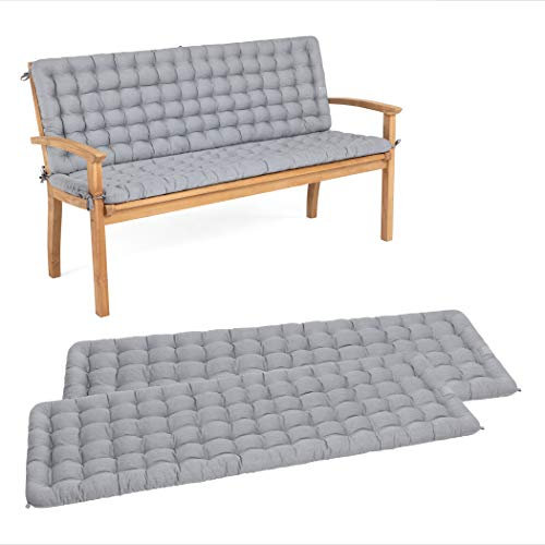 HAVE A SEAT Living - Gartenbank Auflage mit Rückenteil 120 cm - Bequemes Gartenbankauflagen Set - Waschbar bis 95°C, Orthopädisch, Wetterfest - Made in Germany (2X 120x48 cm, Hellgrau)