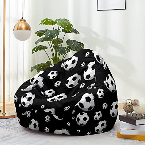 FANSU Pouf Poire sans Remplissage pour Enfant, Ado, Adulte - 3D Football Salon Chambre, Housse Sac Haricots Polyvalent de Rangement (90x110cm, Fond Noir)