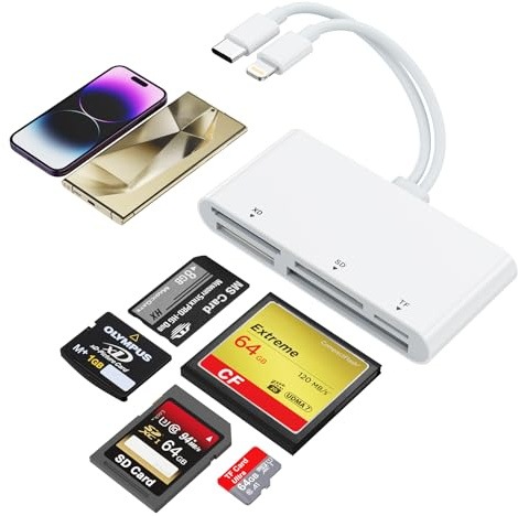 Kortläsare Lightning 5-i-1 USB-C-multikortläsare för SD, CF, XD, MS, Micro SD - Adapterhubb med flera minneskort för iPhone, iPad, MacBook, Samsung, Windows, Mac OS, iOS, Linux, Android
