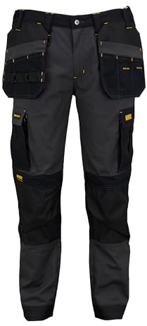 DEWALT Lightweight Slim Fit Trousers 38W 31L Grey/Black