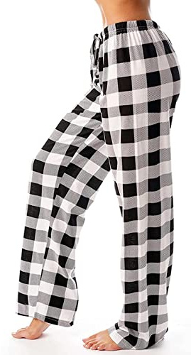 DeaAmyGline Karierte Pyjamahose Damen Lang Schlafhose Baggy Pyjama Hosen mit Taschen und Kordelzug Baggy Hose Rote Kariert Loungehose Schlafanzughose Freizeithose Jogginghose Haushose