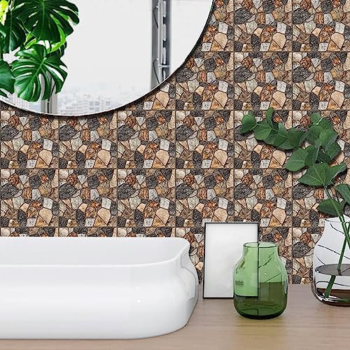 Fliesenaufkleber für Zuhause, 15 x 15 cm, Steinfliesen zum Aufkleben, PVC, selbstklebende Wandfliesen, wasserdicht, für Badezimmer, Zuhause, ölbeständig, für Küche, Zuhause, Fliese