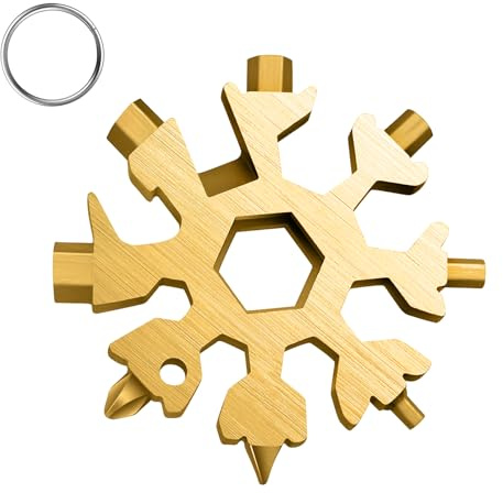 WedDecor Smart Portable 18-in-1 Snowflake Multi Tool with Screwdriver, Wrench, Bottle Opener Combination for Outdoor Travel, Camping, Daily Tool & Keyring, Multifunctional Portable Gadget, Gold