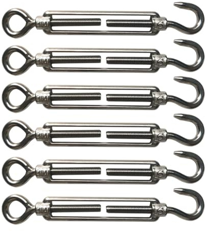 PONEZG 6 tenditori M6 in acciaio inox tipo OC, tenditori, tenditori, funi metalliche, tenditori, tenditori, ganci regolabili, corda di tensione in acciaio inox per esterni (6 pezzi, M6, OC)