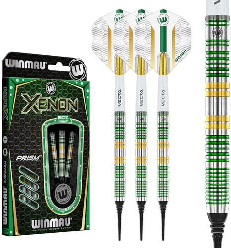 WINMAU Darts Xenon 18g Fat/ 20g Full vikt Mjuk spets 90% Professionell Tungsten Dartset med Dartflyg och Dartskaft