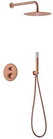 GALYON IMEX Sistema doccia Termostatico Serie Monza - Spruzzatore in acciaio inox extra piatto da 25 cm, rubinetteria in ottone con cartuccia termostatica e sistema autopulente TURN CLEAN (oro rosa