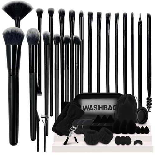 GZIXBDA Makeup Brush Set, 48Pcs Makeup Tool Set Premium Synthetic Foundation Concealers Powder Eye Shadows Makeup Brushes Kit for for Beginner Professional, Black