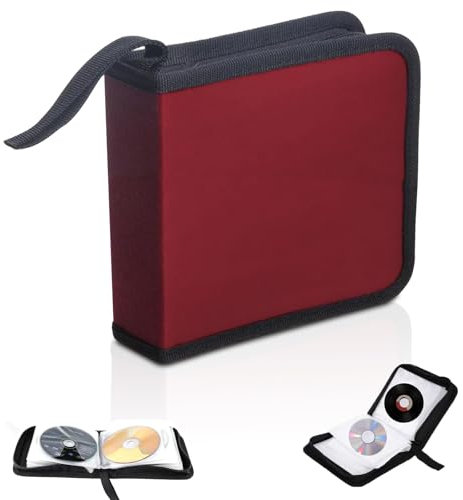 CAAGGMM CD-Tasche, Tasche für 40 Discs, CD/DVD-Tasche Aufbewahrungsschutz, CD DVD Discs Aufbewahrungstasche, CD-Aufbewahrungstasche für Haus und Auto, Geeignet für CD Lagerung und Organisation (Rot)