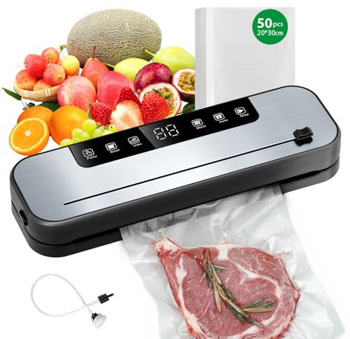 7 en 1 Machine Sous Vide Alimentaire, 75 kpa Avec Joint Plus Long de 30mm,Ppareil Sous Vide Alimentaire avec Mode Sec et Humide,50 Sacs Sous Vide Inclus, Machine à Vide Appareil avec Couteau de Coupe