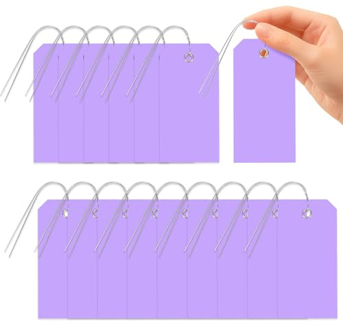 Glarks 101pcs Violet 6 x 12cm Étiquettes écrivables imperméables avec ensemble de chaînes, Étiquettes d'expédition en PVC, Étiquette de déplacement d'expédition lourde