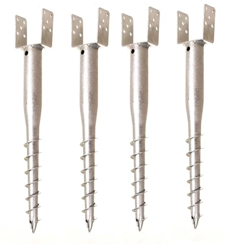 Aqbau® Lot de 4 Supports de Poteau U 90 mm à Visser, Douille de Sol à Visser, Douille à Enfoncer, Ancre de Poteau, Métal Galvanisé