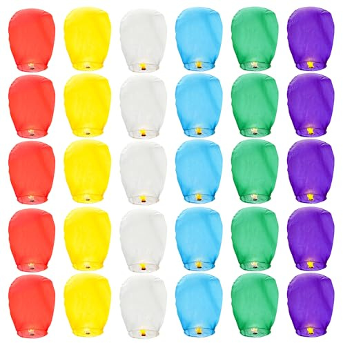 WENLISELL 30 PCS Multicolour Chinese Sky Lanterns to Release in Memory | Floating Sky Lanterns,For Outside Flying, Party Decoration