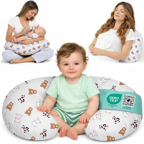 Coussin D'allaitement et de Grossesse Coussin Bébé et Maternité de Positionnement pour Soutenir le Dos avec Taie 100% Coton Idée Cadeau pour les Nouvelles Mamans Accessoire de Maternité Lavable