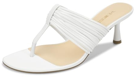 wetkiss White Kitten Heels for Women - 2 Inch Low Heeled Flip Flops with Rounded Open Toe, Dressy Thong Sandals for Wedding, Party, Daily Use