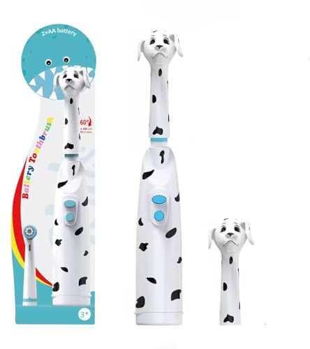Spazzolini elettrici bambini 6-12 anni, spazzolino elettrico rotante a forma di cane maculato, piccolo spazzolino elettrico a batteria, spazzolino elettrico a batteria lPX5 impermeabile