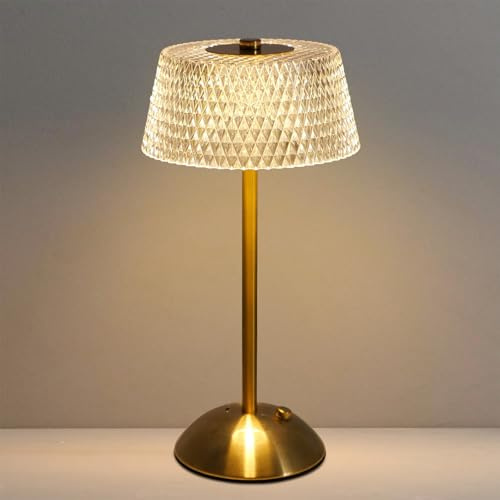 Starhot Rechargeable Table Lamp, Cordless, Luxury Gold, 1 Pack | Touch dimming, 3 white colour temperatures and USB-C charging; faceted acrylic shade