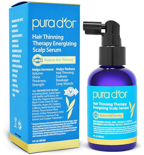 Pura D'Or Rivitalizzante del siero del cuoio capelluto energizzante per diradamento dei capelli (120 ml) infuso con olio di argan, biotina e ingredienti naturali (l'imballaggio può variare)