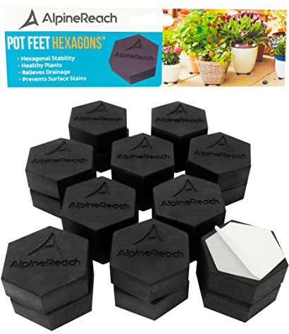 AlpineReach Piedini Invisibili per Vasi da Fiori e Vasi da Esterno, Resistenti, Supporti Esagonali in Gomma con Superficie Antiscivolo, Pads Adesivi Inclusi, Set di 20