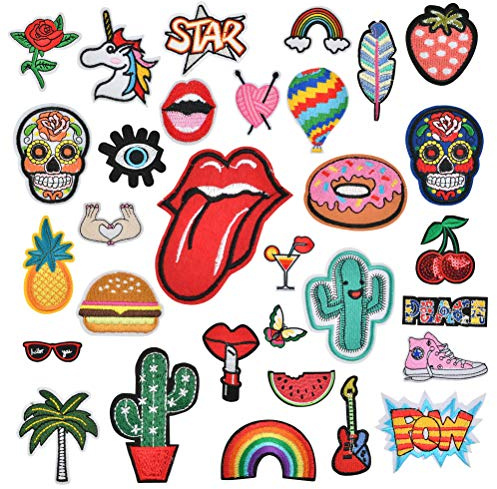 DODUOS 32PCS Iron on Patches for Clothing, Embroidered Applique Patches Stickers Assorted, Sew on Repair Patches and Badges, Fabric Repair Patches for Kids Clothes Jeans Jackets Hats Shoes Backpacks