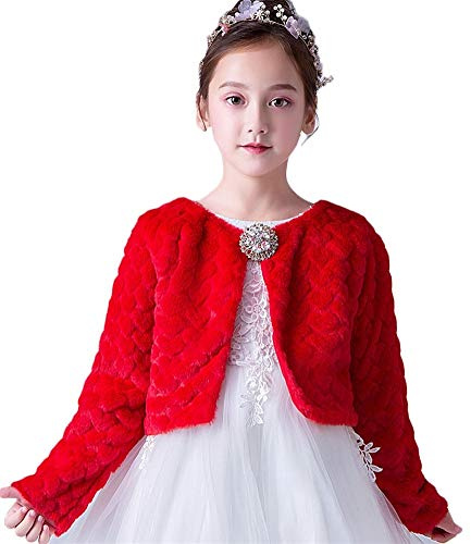 Cozomiz Chaqueta de piel sintética para niñas, chal, bolero, flores, bolero con broche, Rojo, 7-8 años