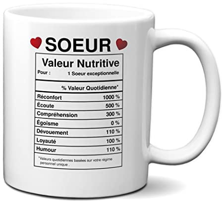 Tasse-Mug Cadeau Soeur -Étiquette Valeur Nutritive Exceptionnelle- Idée Cadeau Humour Soeur Original Anniversaire Fête