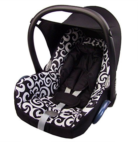 BambiniWelt by Rafael K. Bezug Ersatzbezug kompatibel mit Maxi-Cosi CabrioFix für Babyschale 6-tlg Komplett-Set (schwarz weiß Wellen)