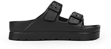BOSANOVA Sandalias de Goma Estilo Pala con Dos Tiras al Empeine con Detalle de Hebillas Regulables y Suela de Plataforma. Sin Cierre. Calzado para Mujer Negro 39