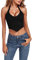 EVELIFE Damen Crop Top Sexy V-Ausschnitt Neckholder ärmellos Tank Top Weste Bustier Top (Schwarz,S)
