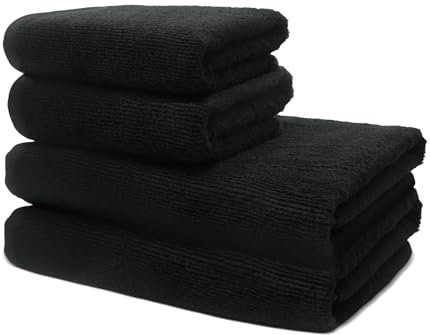 4 er Set Handtücher | 2 Badetücher 70x140 cm + 2 Handtücher 50x100 cm | Frottee Weich & Flauschig | 100% Baumwolle | Frottier Duschtuch Badetuch Badehandtuch | 500g/m² | Oeko-Tex | Ôhm | Schwarz