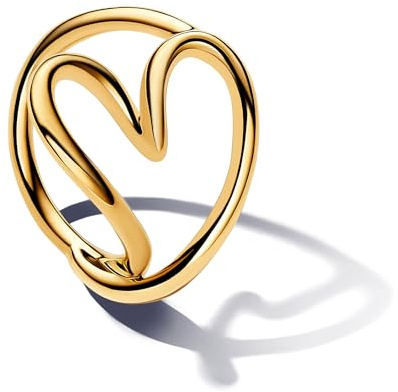 PANDORA Essence Organisch Geformtes Herz Ring aus Sterling Silber mit vergoldeter Metalllegierung, Größe: 54, 163288C00-54