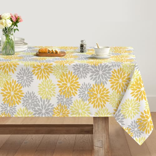 Artoid Moda Fiori Giallo Dalie Autunno Tovaglia 140 x 220 cm Protezione Antimacchia Biancheria da tavola Decorazione per Cucina Feste e Vacanze