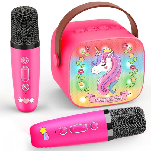 Mini Karaoke Machine 2 Microphones,Kids Microphone Unicorn Gifts for Girls Birthday Presents Girls Toys Age 3-12 Year Old Girls Gifts Karaoke Machine Wireless Bluetooth Speaker Easter Gifts for Kids
