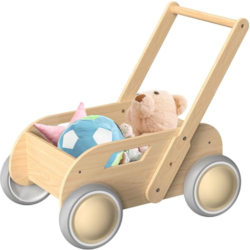 HOMEKOL Wooden Baby Walker, Baby Walker, Adjustable Speed for Boys and Girls, Baby Activity Center, Birthday, Christmas and New Year's Gift, Natural Wood Color
