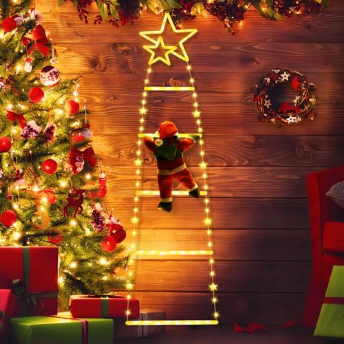 Possily 1.0M Luci per Scale Decorative Natalizie a LED, Luci Decorative Natalizie con Babbo Natale, 8 Modalità e Funzioni Timer, Adatte per Interni, Finestre, Alberi di Natale, Giardini, Bianco Caldo