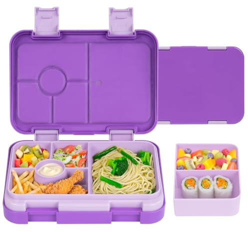 QCQHDU Bento Lunch Box for Kids,Boys and Girls with 6 Compartments for Children,Adults Work & School(Purple)