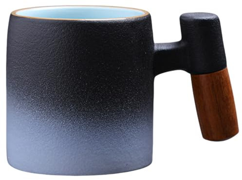 LJYING Ceramic Espresso Cups with Wooden Handle 80ML Expresso Coffee Cup Porcelain Small Coffee Cups Espresso Shot Cups Tea Cups (Black&White, 1 Pack)