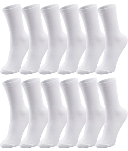 Duufin 12 Pairs Mens Crew Socks Mid Calf Casual Workout Gym Socks Size 10-13 Plain Crew Athletic Sock for Men, White