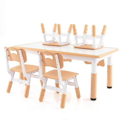 LIFEZEAL Barnbord med 4 stolar, höjdjusterbar barnbordsgrupp, plast barnmöbler för barn från 18 månader, bordsstolset för dagis, barnrum (vit)