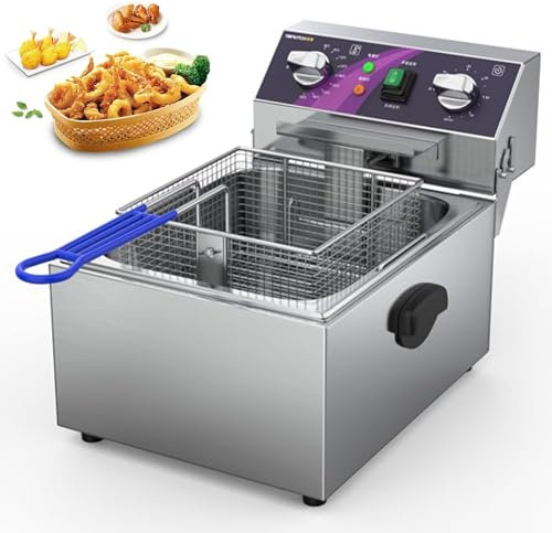 Commercial Deep Fryer, Electric Deep Fryer with Basket, Stainless Steel Oil Fryer, Stainless Steel Countertop Electric Deep Fryer W/Fryer Basket, Deep Fryer for Home Kitchen Restaurants,Single Tank(Si