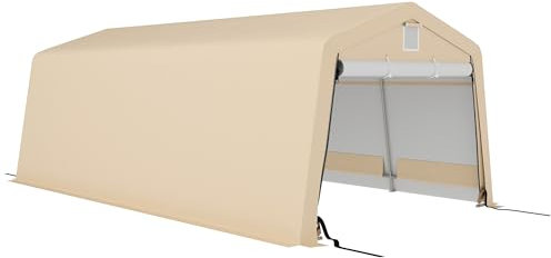 Outsunny Tente Garage carport dim. 6,2L x 3,3l x 2,4H m Acier galvanisé Robuste PE Haute densité 150 g/m² imperméable Anti-UV, 1 Porte Kaki et 2 aérations