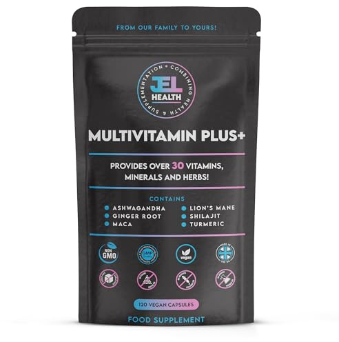 Jel Health Multivitamin Plus+ | All-in-ONE Supplement | 30+ Vitamins, Minerals & Herbs | Ashwagandha, Lion's Mane, Turmeric | Vegan | UK Made | 1 Month Supply