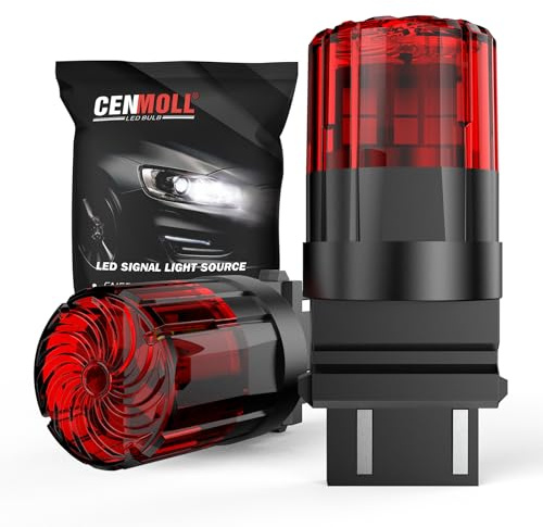 Cenmoll T25 3157 LED-lampa röd, 3200 LM superljus 12 V-24 V inbyggt lastmotstånd P27/7 W 3156 P27W 3157 T25 LED-glödlampsersättning för backup-bakbroms, blinkersparkering, DRL-lampor, 2-pack