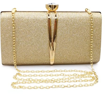 Aovtero Evening Bag Clutch Purses Women Wedding Party Bridal Handbag with Chain (Sequins-Gold)