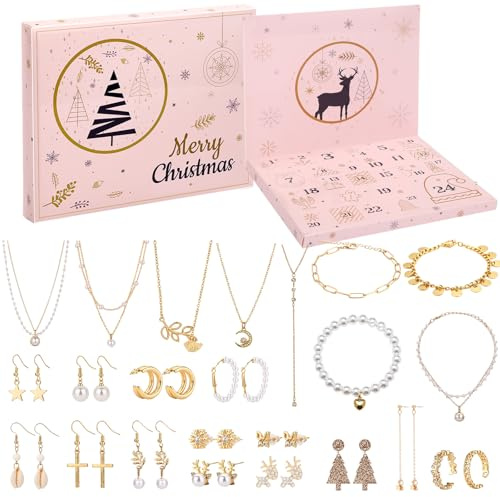 LEMESO Calendario Avvento Donna 2025 Calendario Avvento Ragazza 13 14 15 16 Anni Gioielli Braccialetti Bracciali Orecchini Regali di Natale