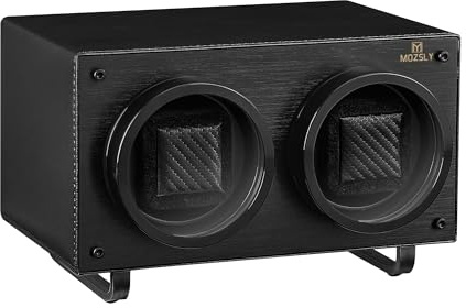 MOZSLY Caja giratoria doble para relojes automáticos con motor silencioso, 12 modos de rotación, piel sintética, color negro