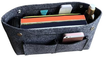 Zerodeko Bolsa de Maquillaje de Fieltro Portátil con Gran Capacidad Organizador de Aseo para Mujer Bolsa de Mano Compacta para Cosméticos y Artículos de Higiene Gris Oscuro S