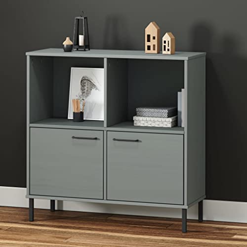QZZCED Oslo - Scaffale in legno massello di pino con gambe in metallo grigio, 4 scomparti spaziosi per organizzare libri e documenti, struttura robusta e stabile, mobile