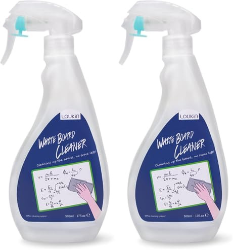 LOUKIN Whiteboard Cleaner Spray, 500 ml Dry Erase Board Cleaner (Pack of 2) | AP Certified, Non-Toxic, 500 ml Large Capacity, Low-Odor & Gentle Formula, Effective Multi-Surface Cleaning, Classroom Office