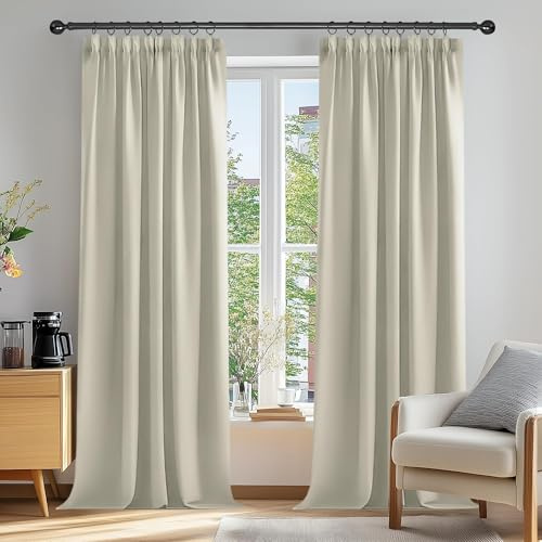 Deconovo Cortinas Salon Modernas 2 Piezas 260 Alto Cortinas Termicas Aislantes Frio Y Calor Cortinas Opacas con Bolsillo Fruncido de la Barra para Dormitorio 140 x 260 cm Beige Claro