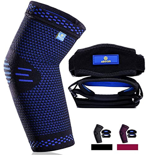 ABYON Coudière de Compression, 1 Pièce Manchon de Compression + 2 Pcs Tennis Coudière pour Homme Femme Soulage la Douleur Tendinite, Arthrite, Tennis Elbow, Épicondylite